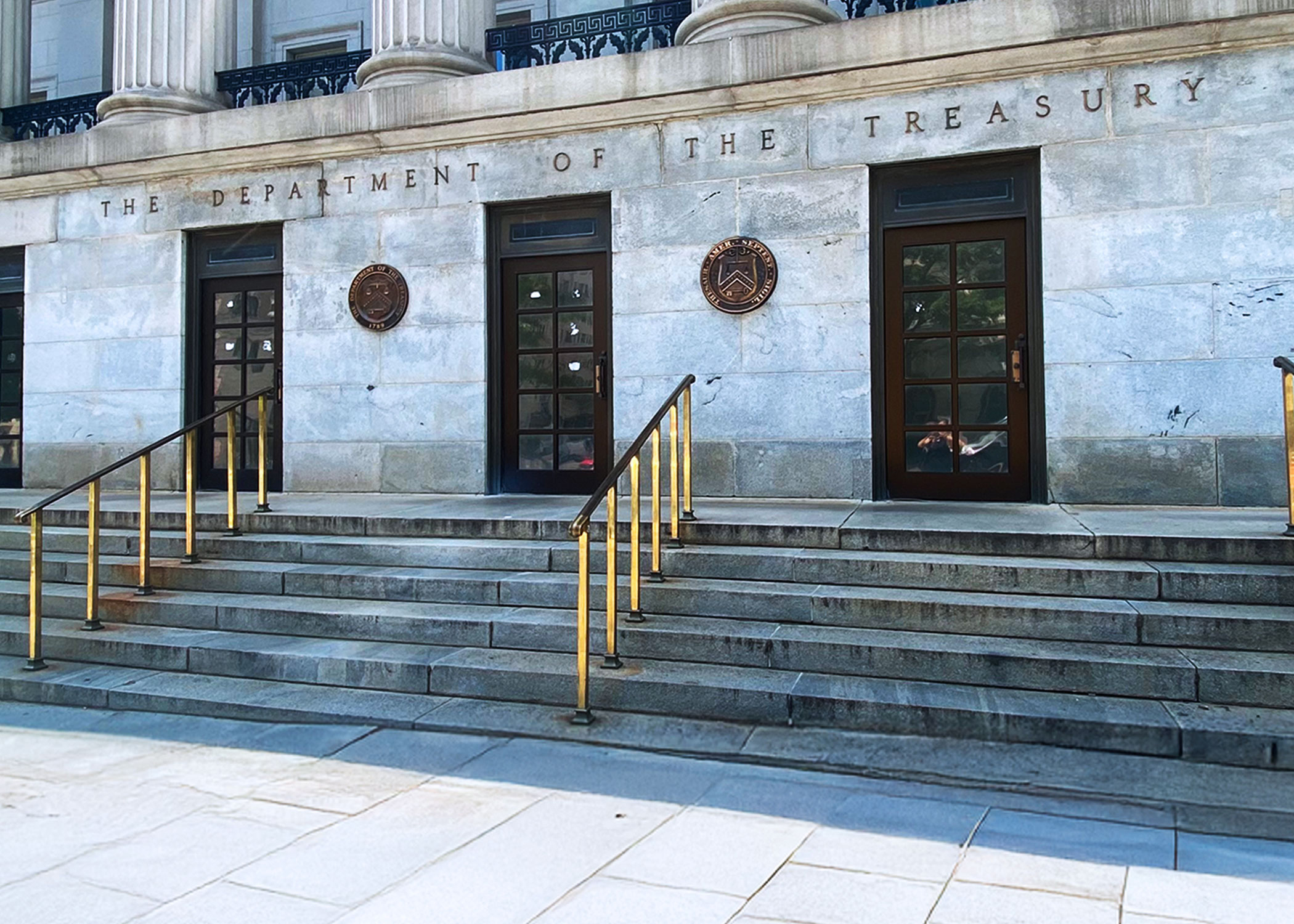 Department of Treasury building exterior and stairs.