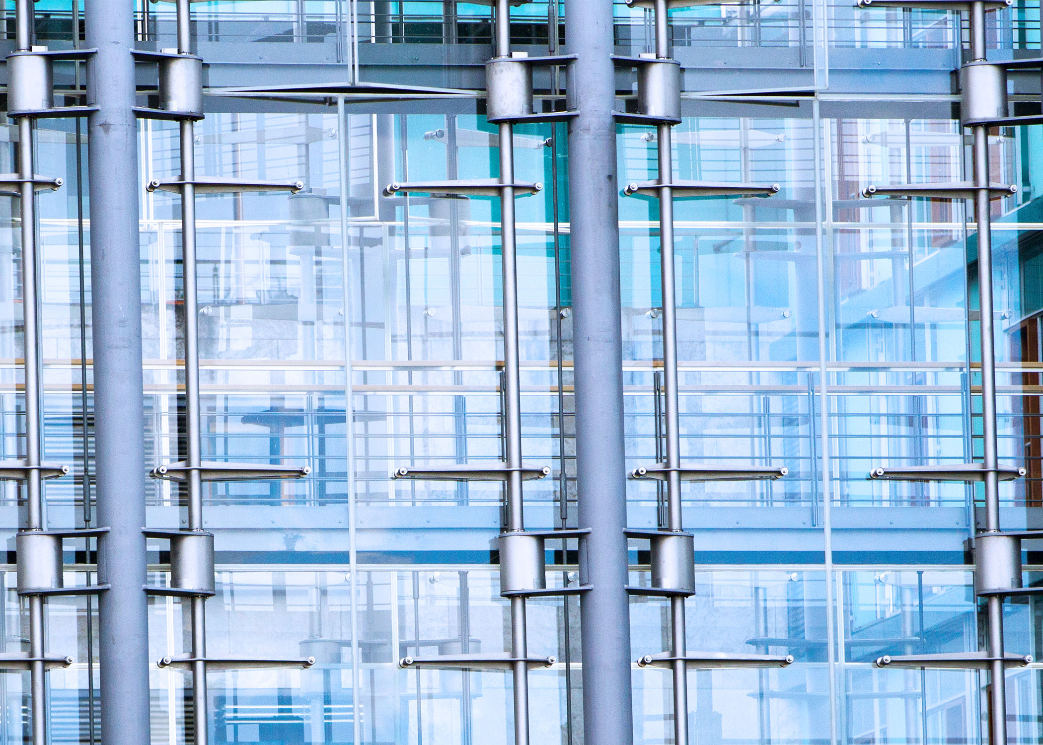 The glass exterior of a building